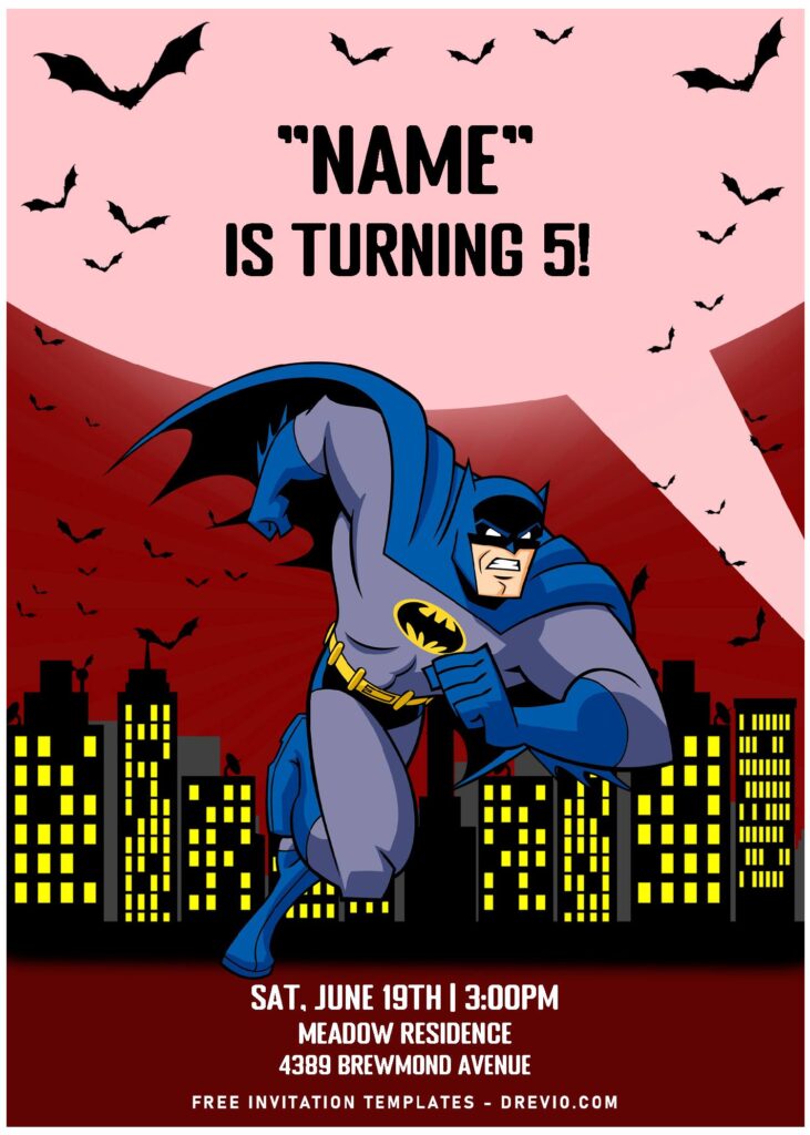 (Free Editable PDF) Awesome Gotham City Batman Birthday Invitation Templates with bats