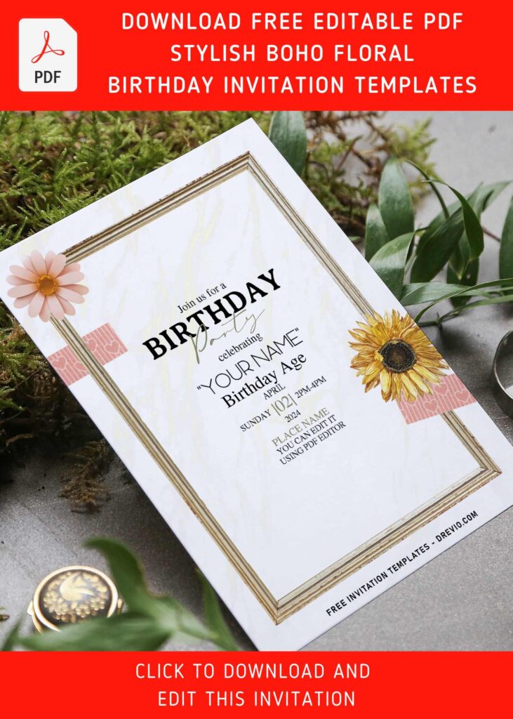 Invitation Template of (Free Editable PDF) Creative Summer Boho Floral Birthday Invitation Templates 8