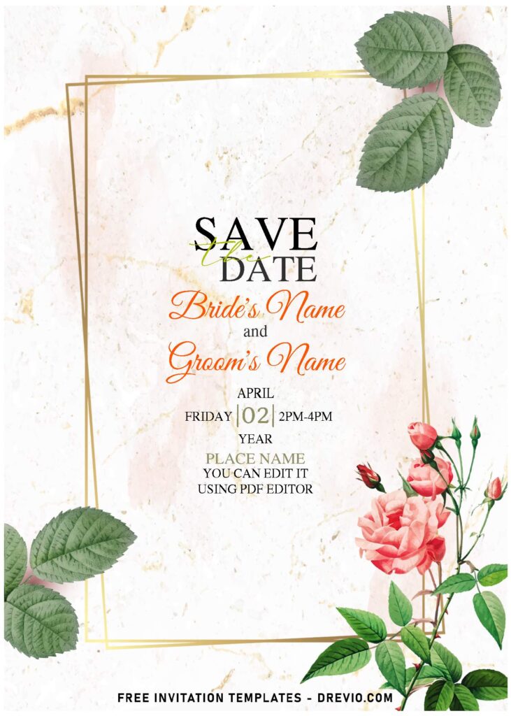 Invitation Template of (Free Editable PDF) Splendid Watercolor Marble Gold & Rose Invitation Templates 3