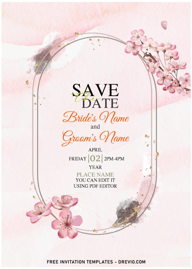 (Free Editable PDF) Blushing Glitter & Floral Modern Wedding Invitation Templates with rustic design