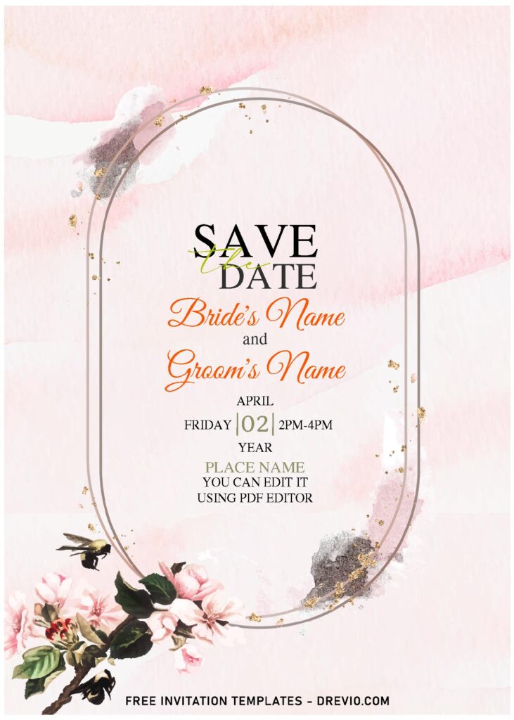 (Free Editable PDF) Blushing Glitter & Floral Modern Wedding Invitation Templates