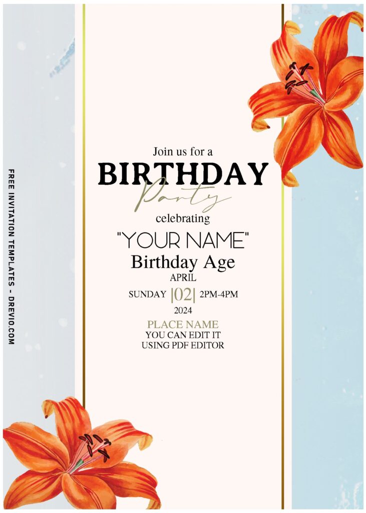 (Free Editable PDF) Bright Summer Gardenia And Lily Invitation Templates with crimson red lily