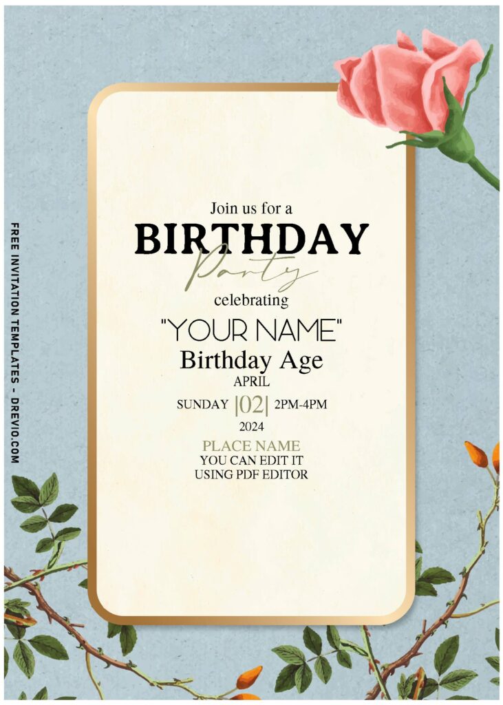 (Free Editable PDF) Carnation And Poppy Blooms Garden Birthday Invitation Templates with elegant script