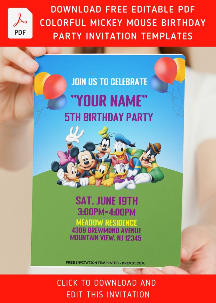 (Free Editable PDF) Colorful Mickey Mouse Clubhouse Birthday Invitation Templates with Daisy and Minnie