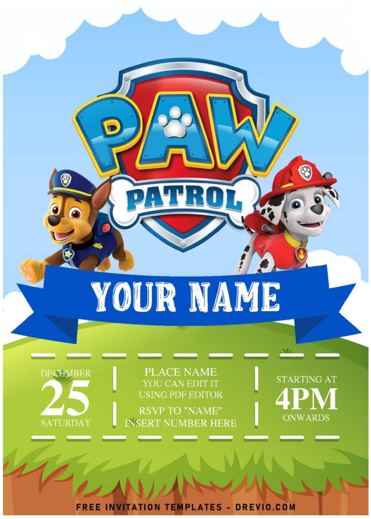 (Free Editable PDF) Playful Paw Patrol Birthday Invitation Templates For Preschooler