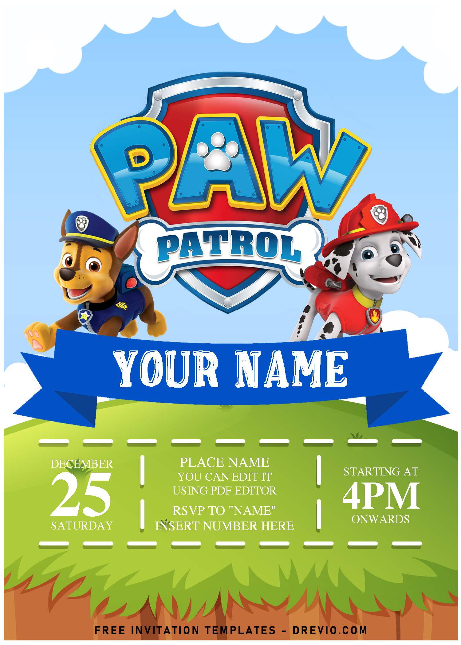 Free Editable PDF Cartoon Paw Patrol Birthday Invitation Templates