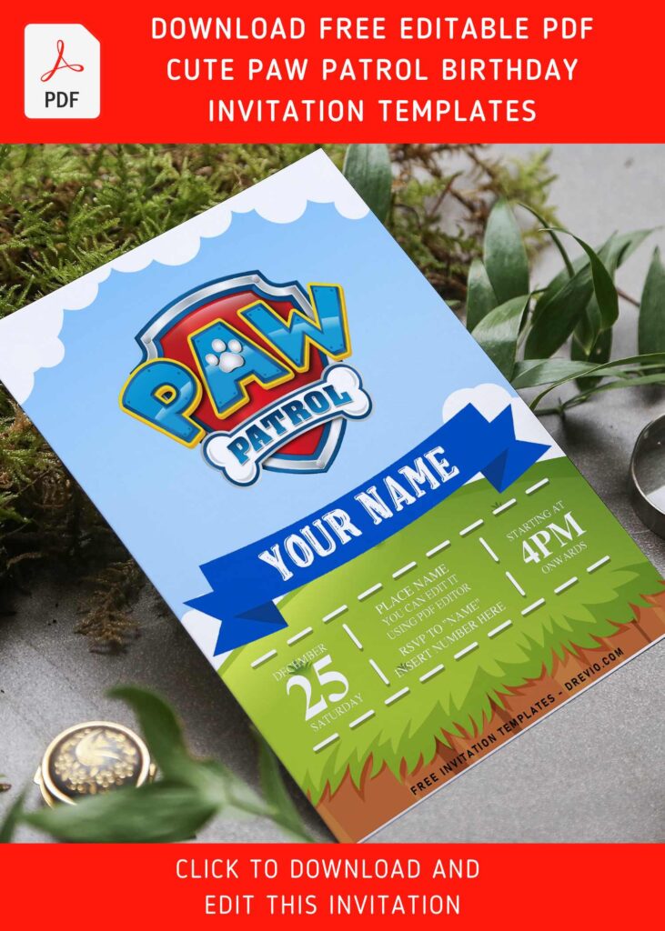 (Free Editable PDF) Playful Paw Patrol Birthday Invitation Templates For Preschooler with adorable text