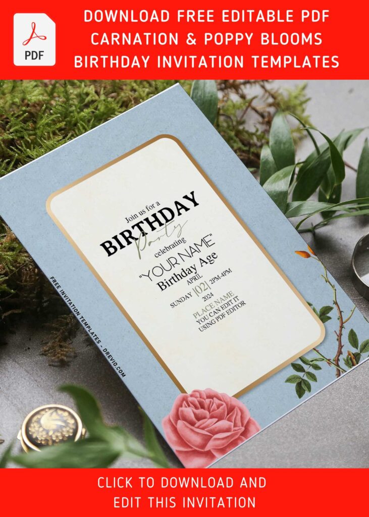 Invitation Template of (Free Editable PDF) Carnation And Poppy Blooms Garden Birthday Invitation Templates 6