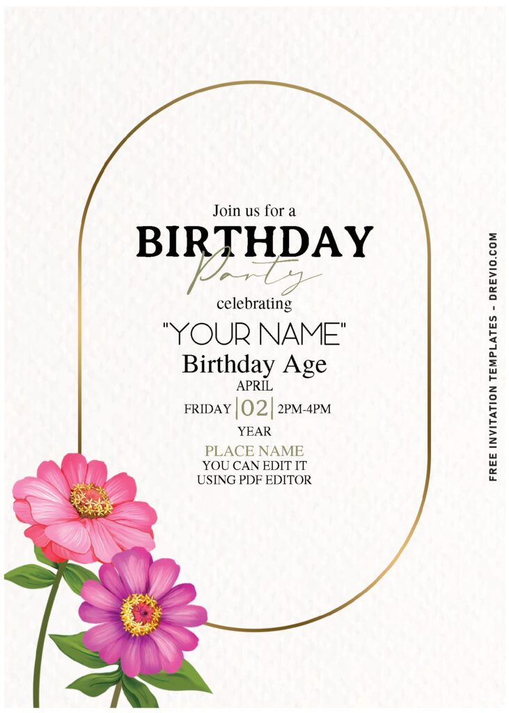 (Free Editable PDF) Classy Spring Daisy Flower Birthday Invitation Templates with bright pink daisy