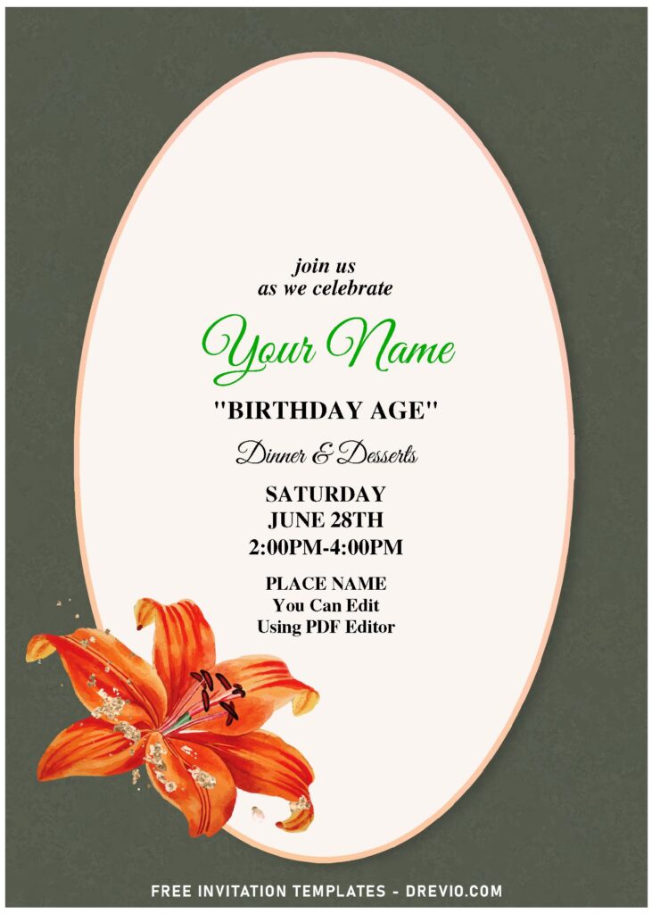 (Free Editable PDF) Classy Vintage Floral Frame Birthday Invitation Templates with gold frame