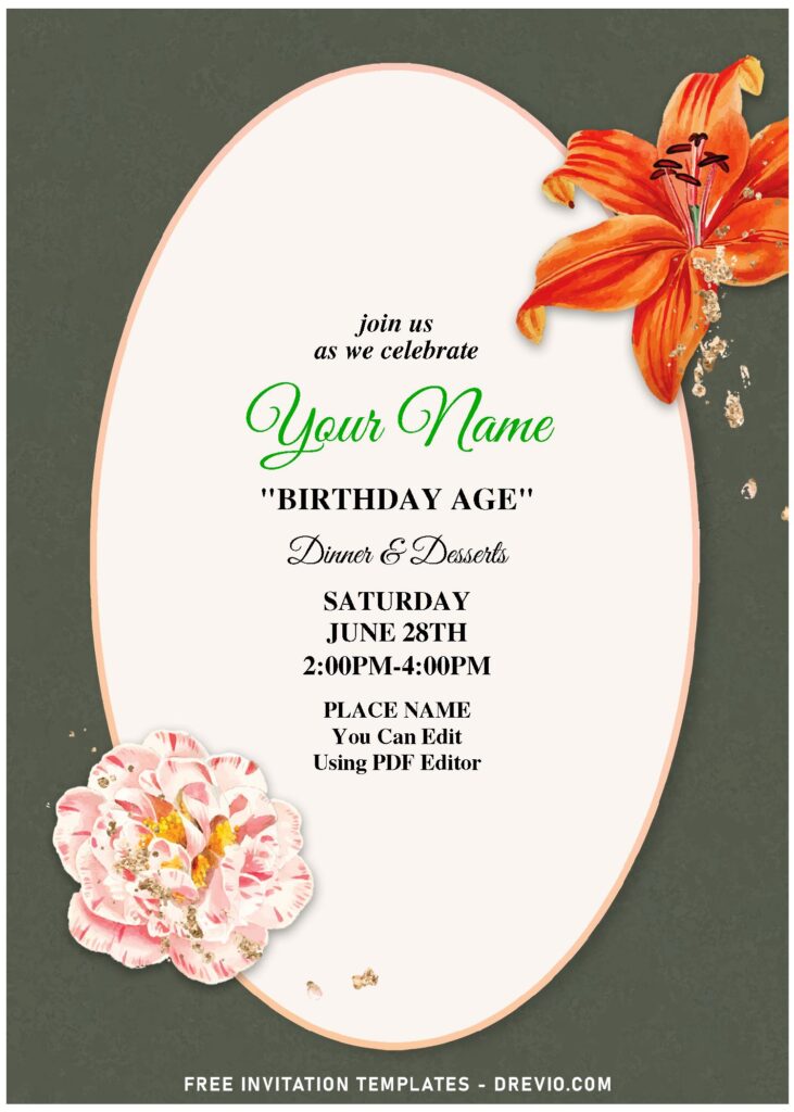 (Free Editable PDF) Classy Vintage Floral Frame Birthday Invitation Templates with elegant script