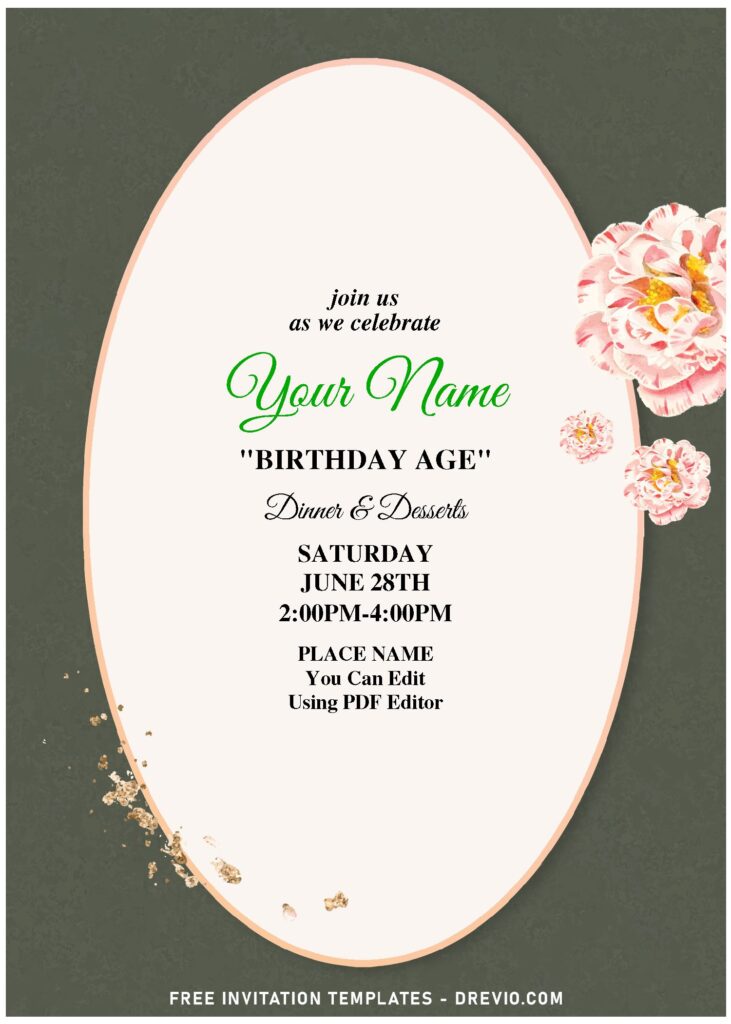 (Free Editable PDF) Classy Vintage Floral Frame Birthday Invitation Templates with paper blooms