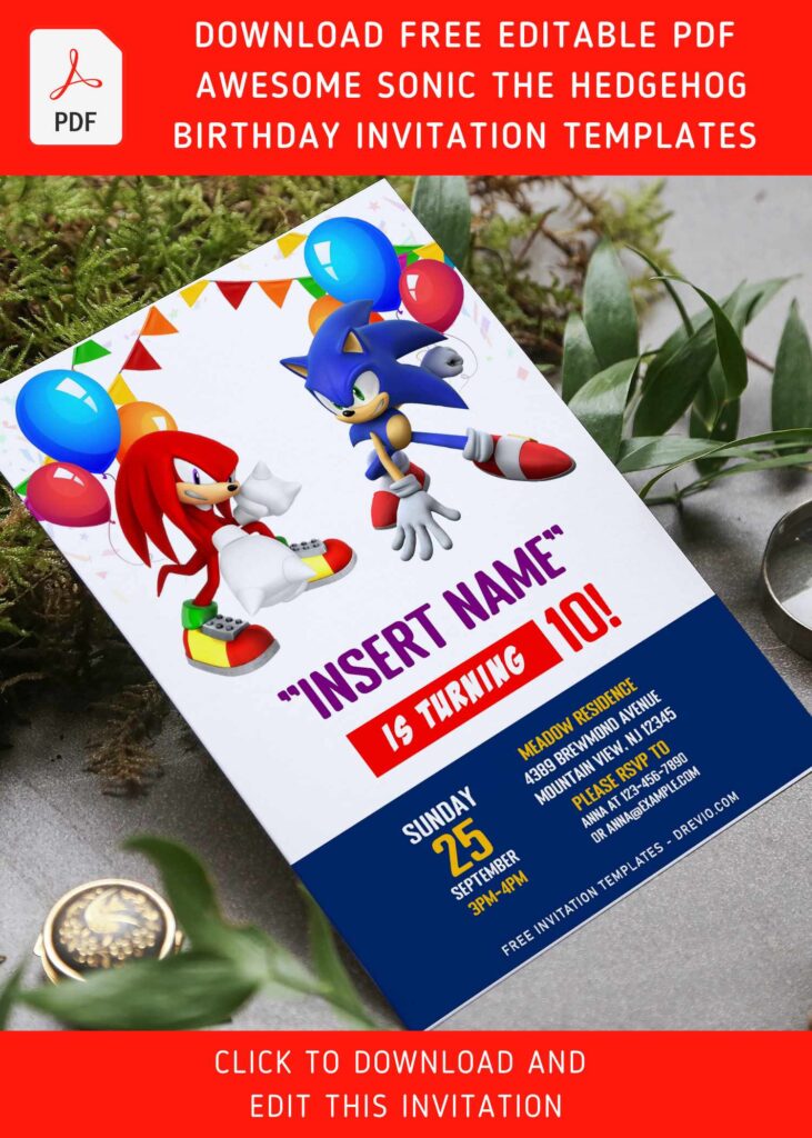 (Free Editable PDF) The Spiky Quickster Sonic The Hedgehog 2 Birthday Invitation Templates with 