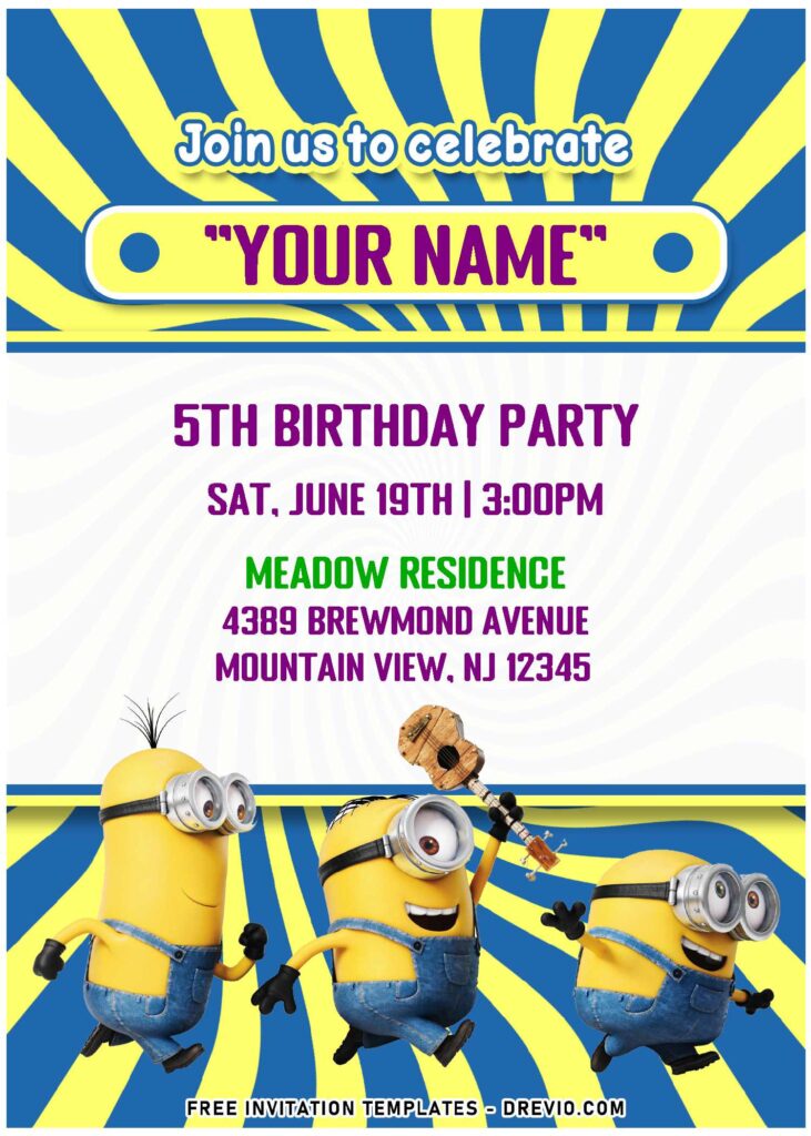 (Free Editable PDF) Cute Minions The Rise Of Gru Birthday Invitation Templates with cute Kevin