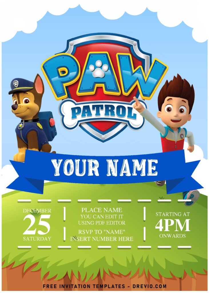 (Free Editable PDF) Playful Paw Patrol Birthday Invitation Templates For Preschooler with Chase and Ryder