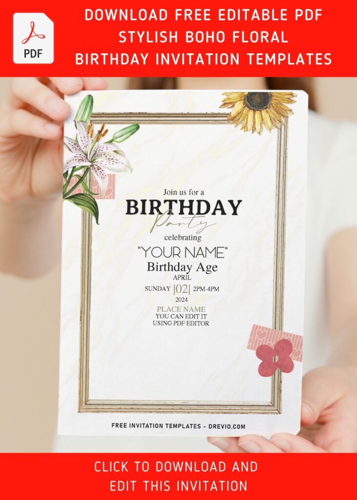 Invitation Template of (Free Editable PDF) Creative Summer Boho Floral Birthday Invitation Templates 6