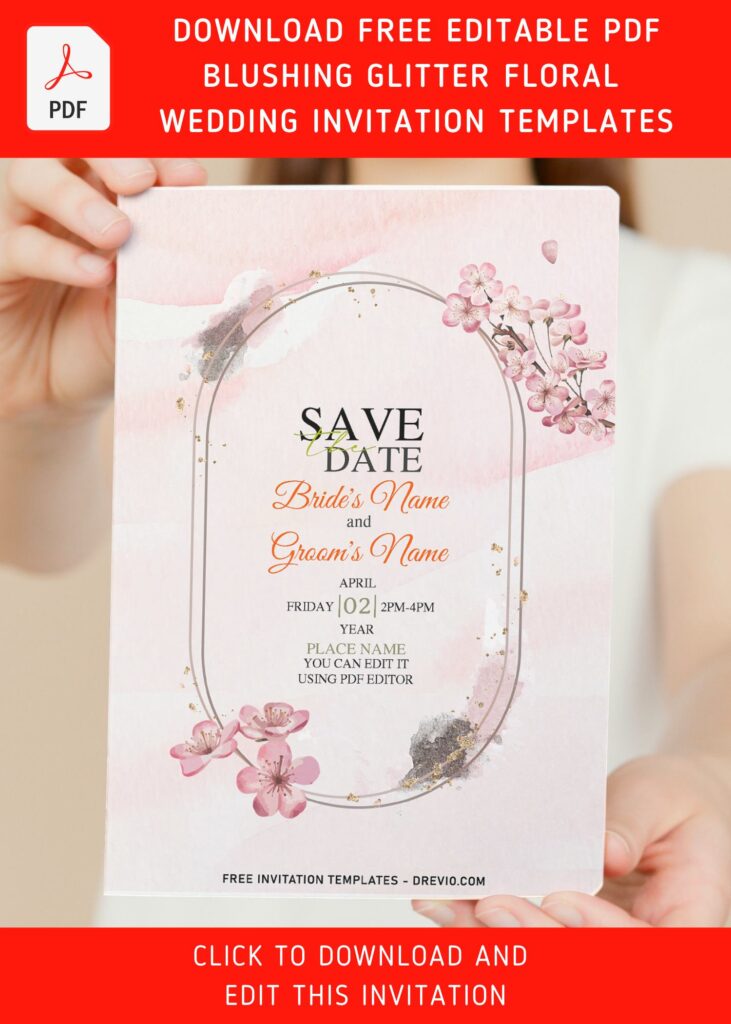 Invitation Template of (Free Editable PDF) Blushing Glitter & Floral Modern Wedding Invitation Templates 6