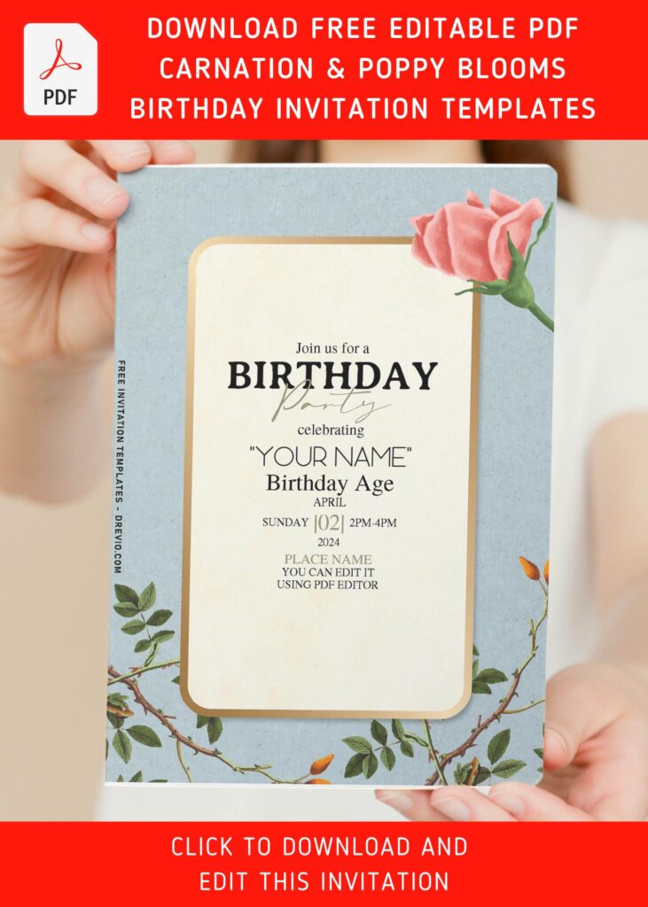 Invitation Template of (Free Editable PDF) Carnation And Poppy Blooms Garden Birthday Invitation Templates 4