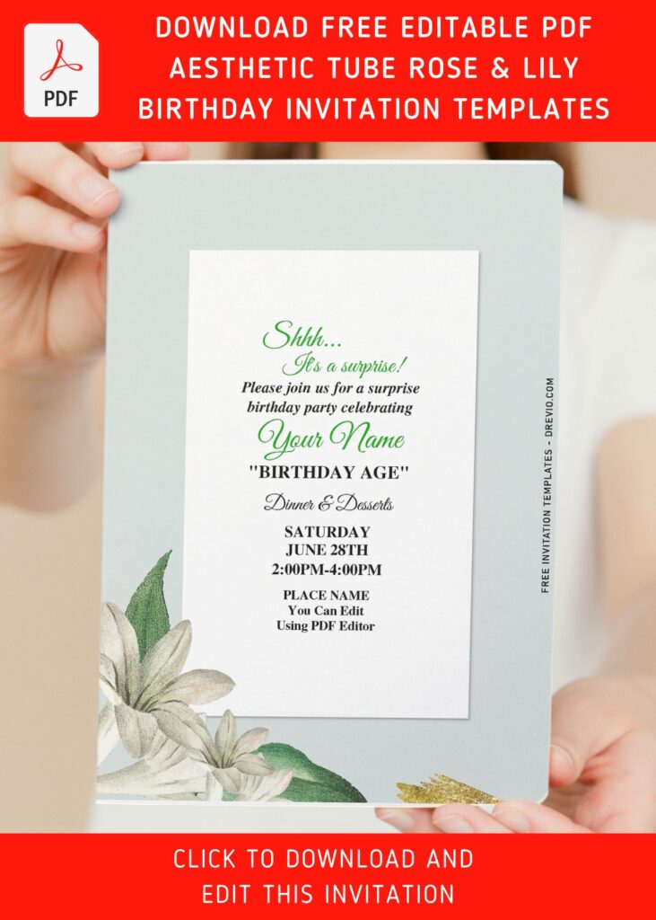 Invitation Template of (Free Editable PDF) Whimsical Tube Rose & Lily Invitation Templates 4