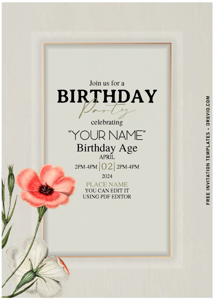 (Free Editable PDF) Enchanting Orchid And Tulips Garden Birthday Invitation Templates with anemone