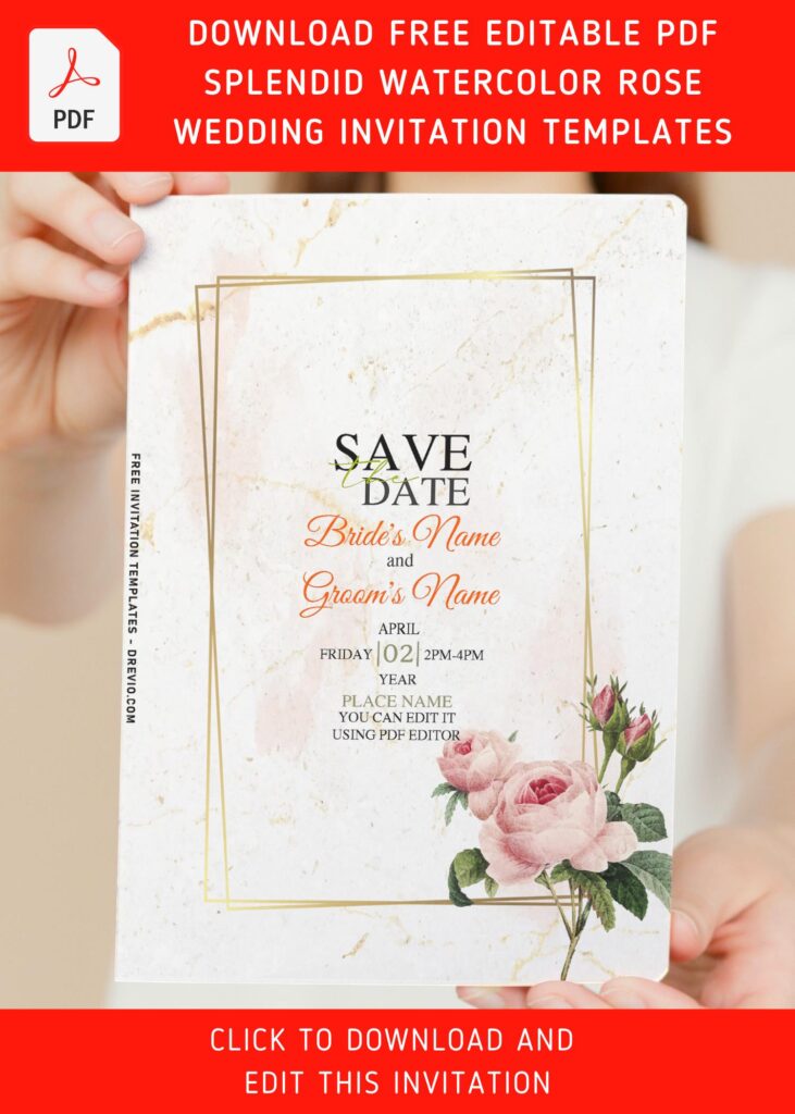 Invitation Template of (Free Editable PDF) Splendid Watercolor Marble Gold & Rose Invitation Templates 4