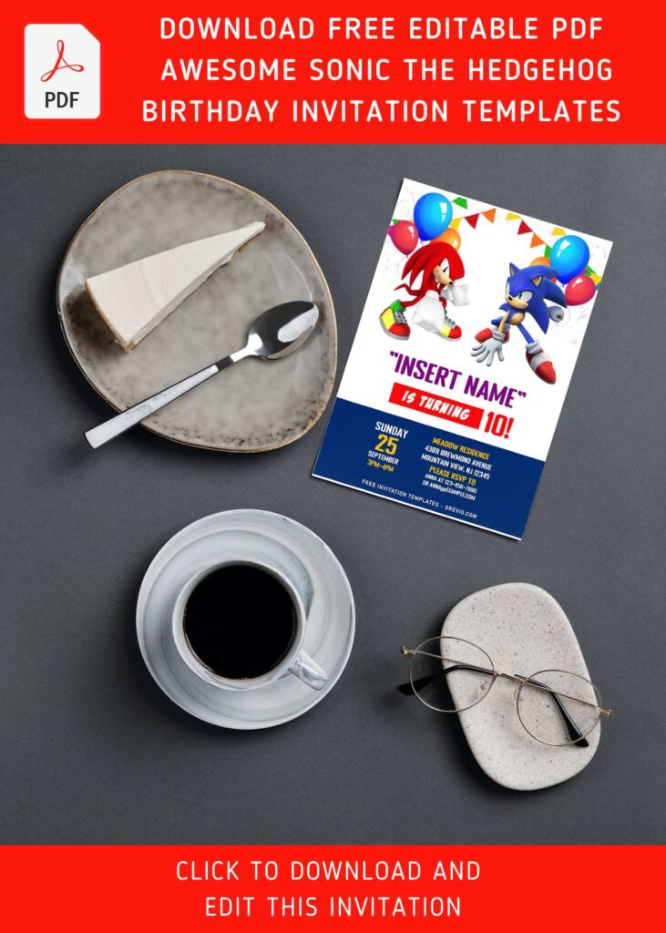 (Free Editable PDF) The Spiky Quickster Sonic The Hedgehog 2 Birthday Invitation Templates with editable text