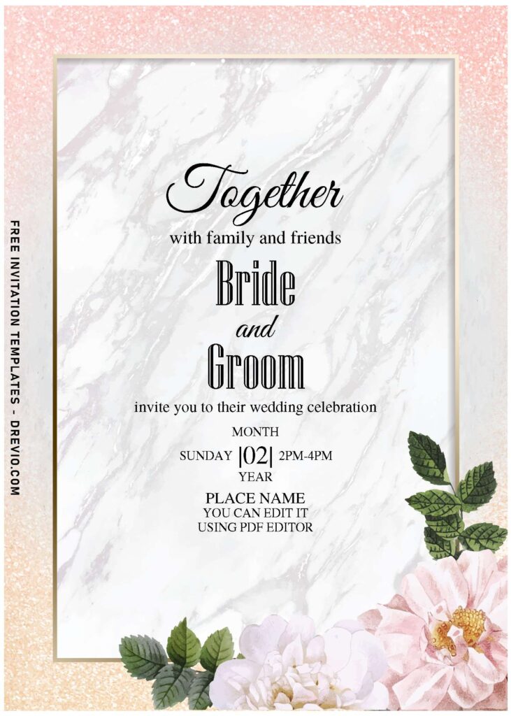 (Free Editable PDF) Designer's Choice Marble And Flowers Invitation Templates with elegant script