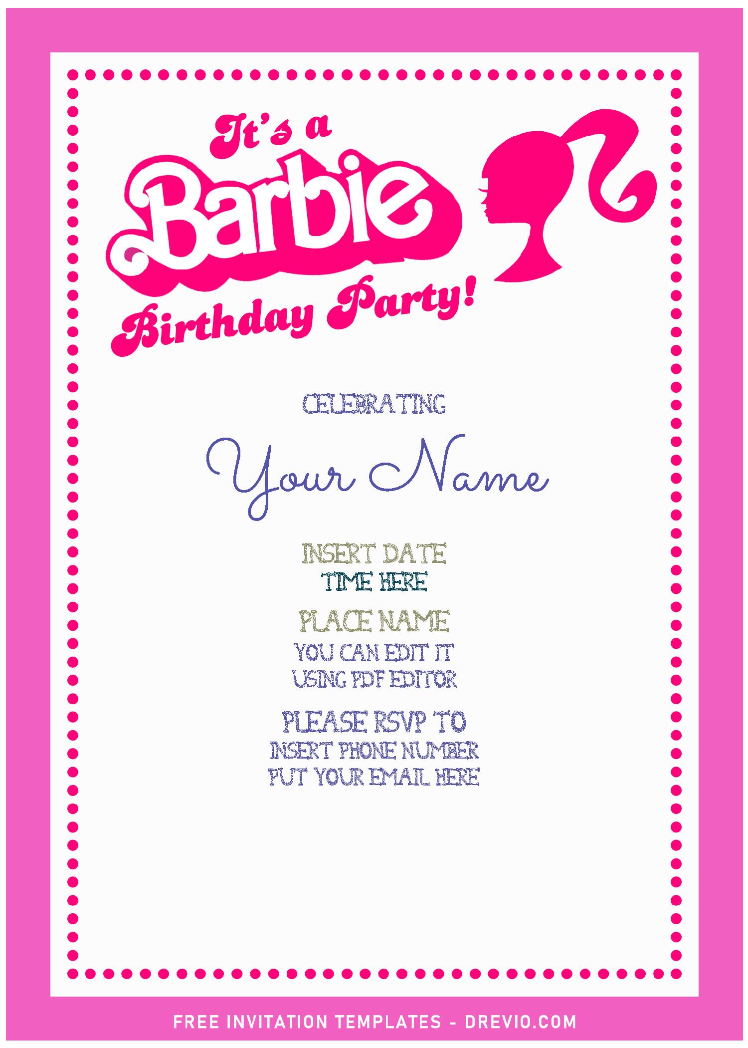 Free Editable Pdf Lovely Cute Cartoon Barbie Girl Birthday Invitation Templates Download
