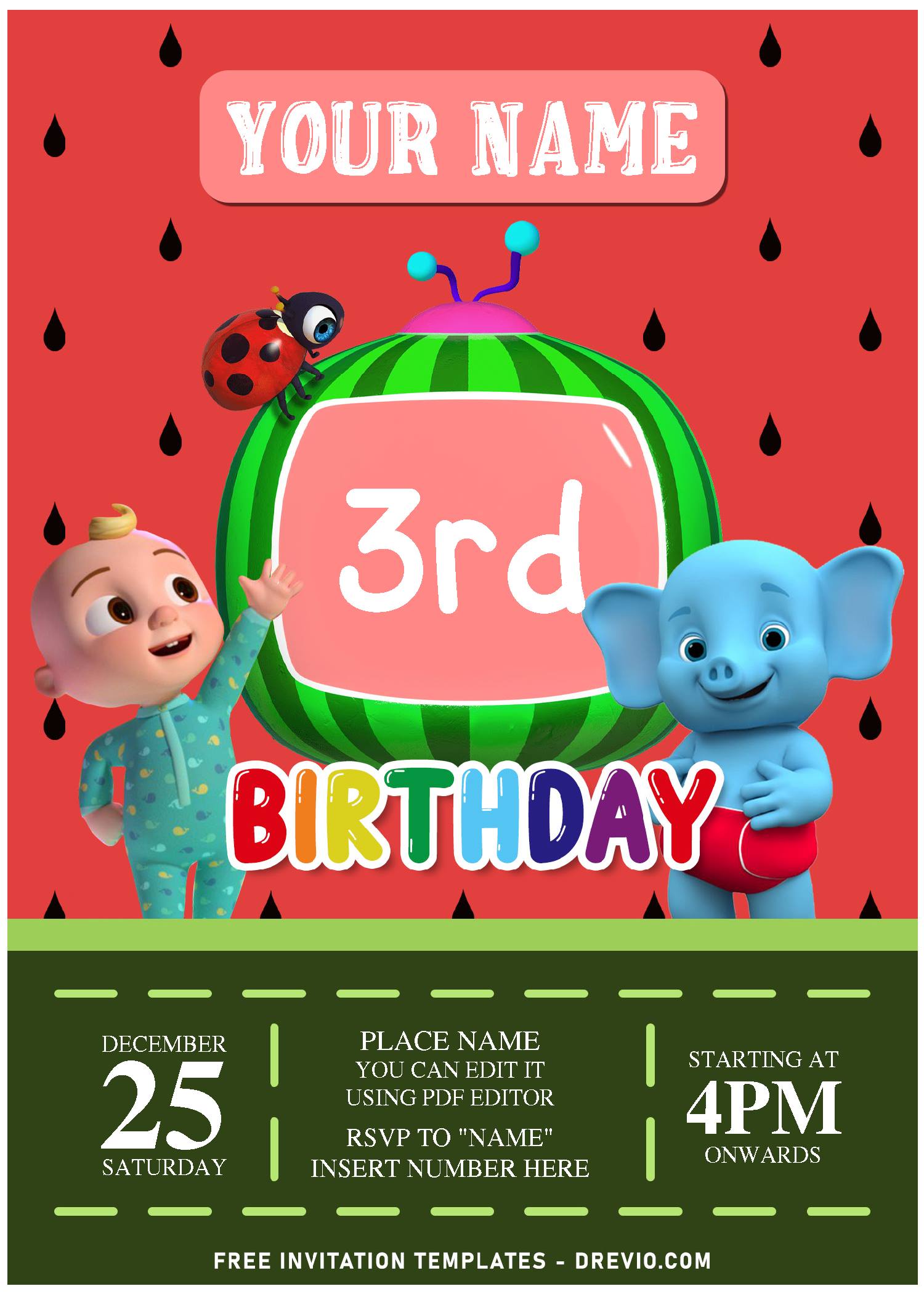Coco Melon Family 1st Birthday Invitation Card Blue Theme