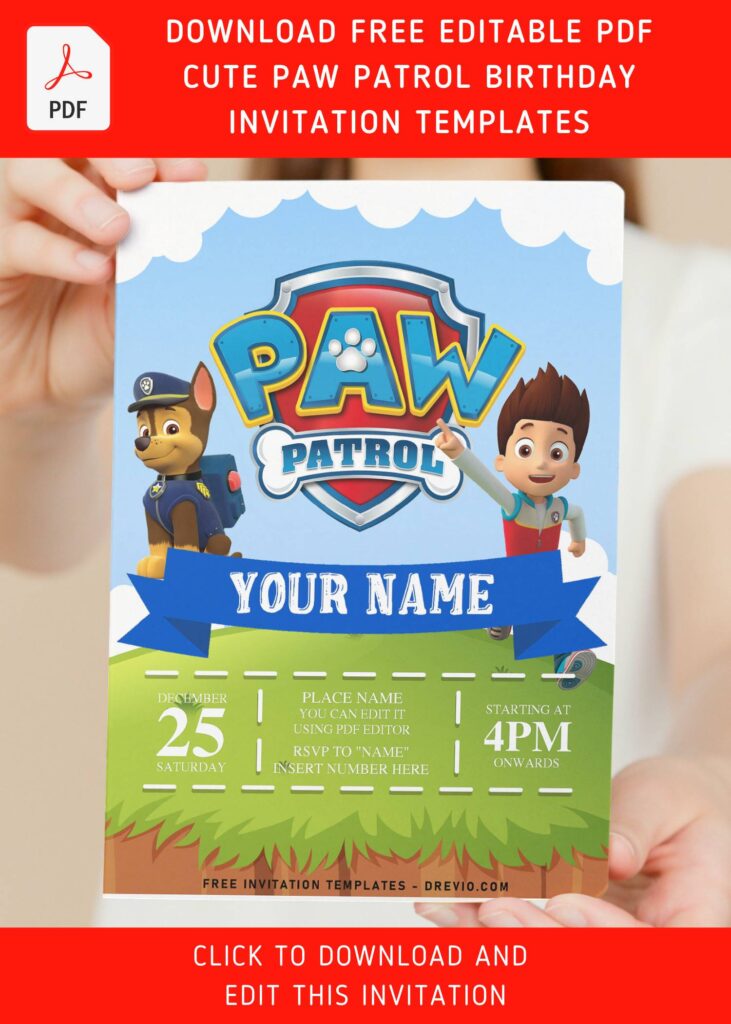 (Free Editable PDF) Playful Paw Patrol Birthday Invitation Templates For Preschooler with 