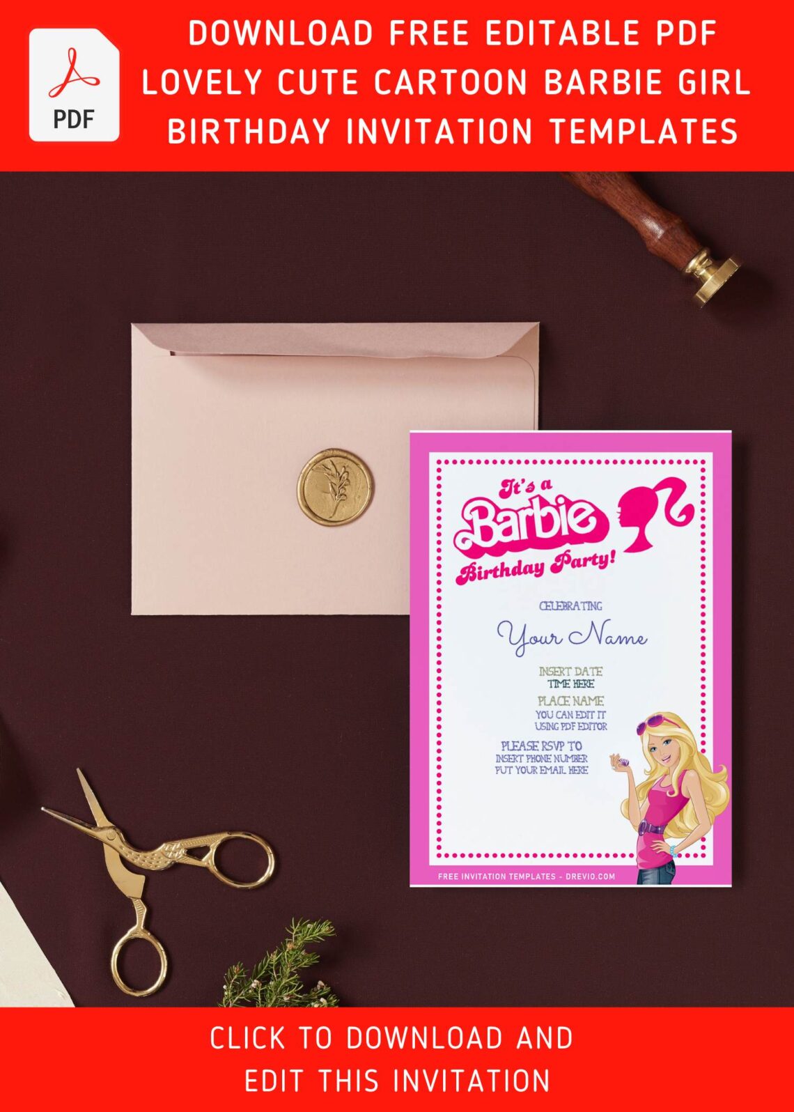 (Free Editable PDF) Chic & Fashionable Barbie Girls Birthday Invitation Templates | Download