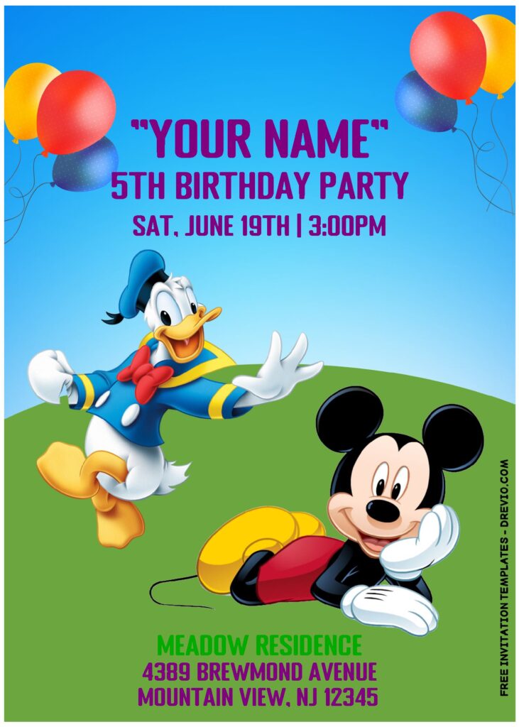 (Free Editable PDF) Colorful Mickey Mouse Clubhouse Birthday Invitation Templates with editable text