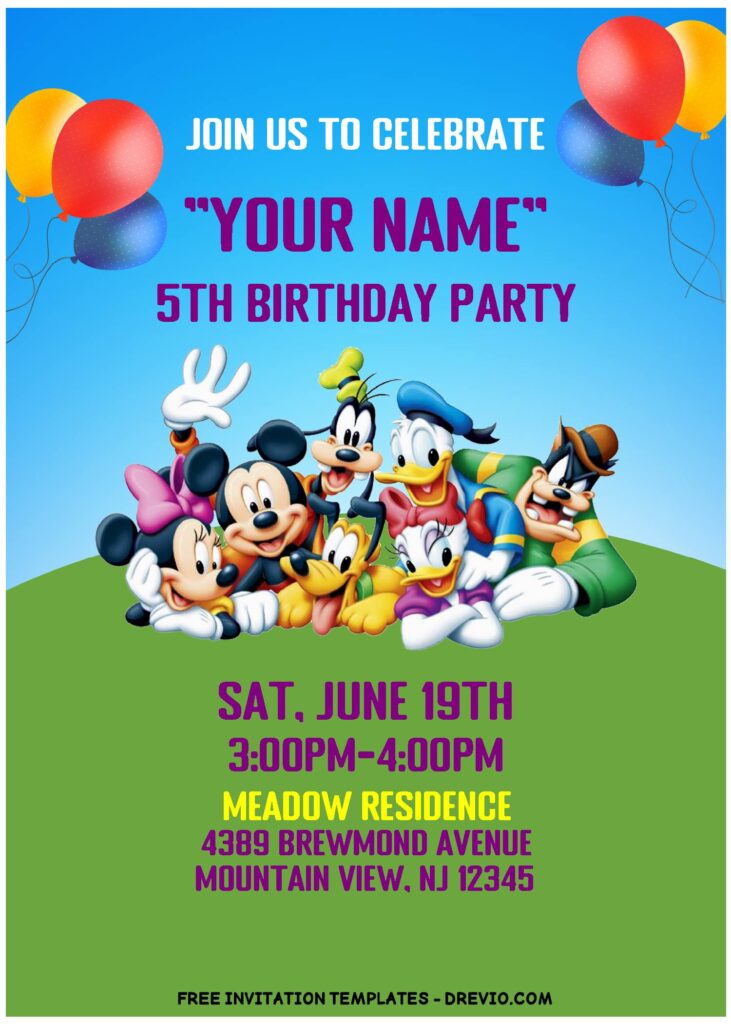 (Free Editable PDF) Colorful Mickey Mouse Clubhouse Birthday Invitation Templates with cute Goofy
