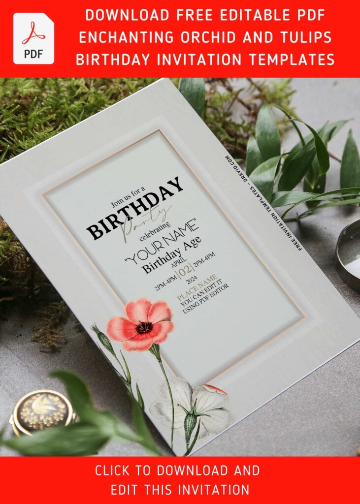 Invitation Template of (Free Editable PDF) Enchanting Orchid And Tulips Garden Birthday Invitation Templates 1