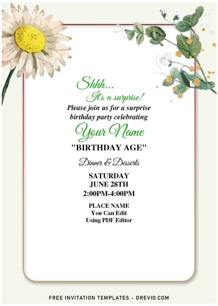 (Free Editable PDF) Mixed Summer Tropical Floral Birthday Invitation Templates with daisy flower