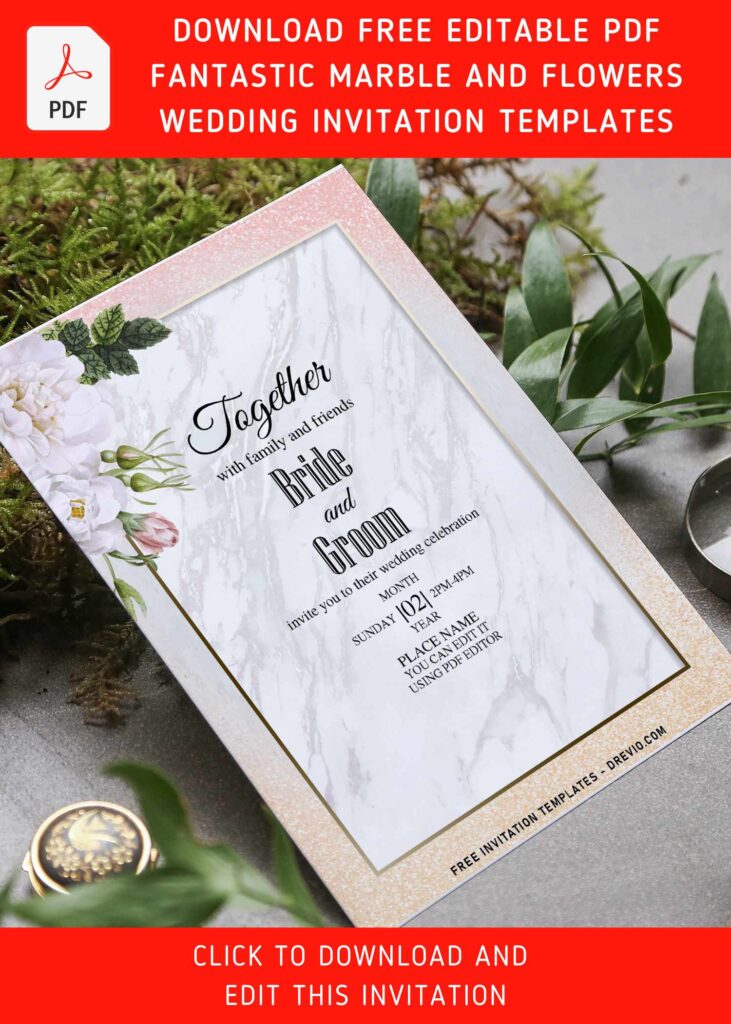 (Free Editable PDF) Designer's Choice Marble And Flowers Invitation Templates with editable text