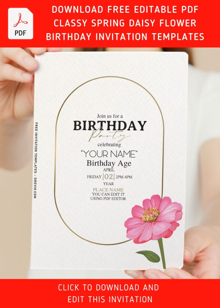 (Free Editable PDF) Classy Spring Daisy Flower Birthday Invitation Templates with cotton like background
