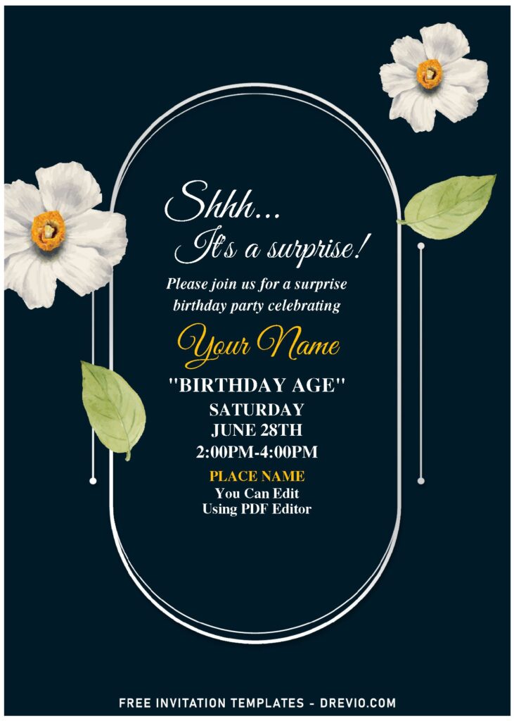(Free Editable PDF) Moody Spring Jasmine Birthday Invitation Templates with white jasmine