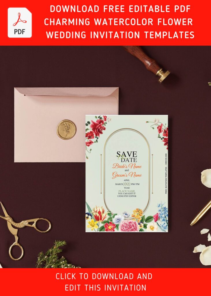 (Free Editable PDF) Picturesque Blooming Flowers Wedding Invitation Templates with editable text