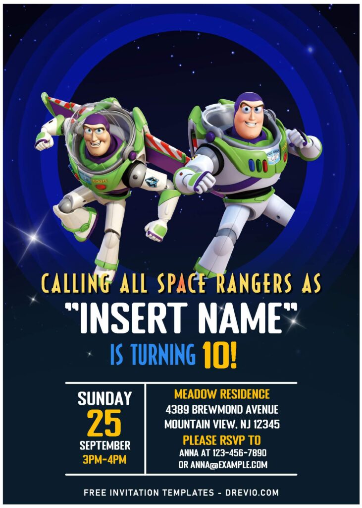 (Free Editable PDF) Intergalactic Space Buzz Lightyear Birthday Party Invitation Templates with awesome Buzz lightyear graphics