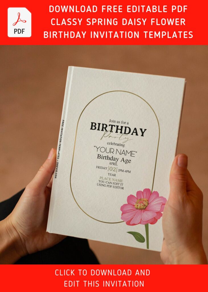 (Free Editable PDF) Classy Spring Daisy Flower Birthday Invitation Templates with editable text