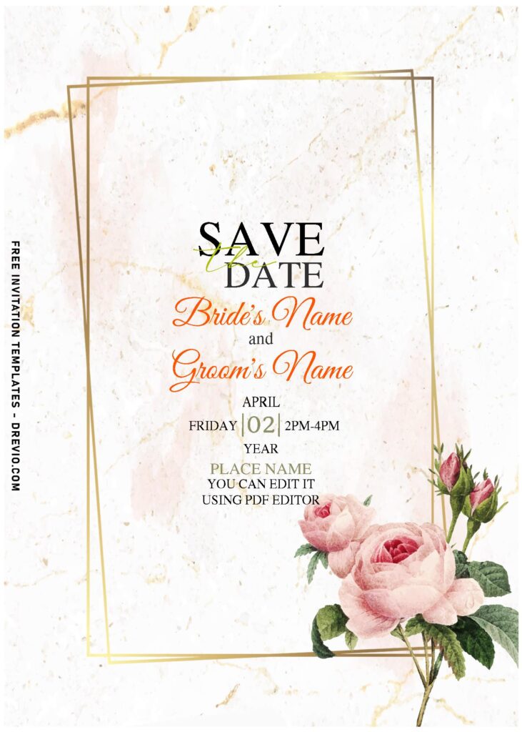 Invitation Template of (Free Editable PDF) Splendid Watercolor Marble Gold & Rose Invitation Templates 2