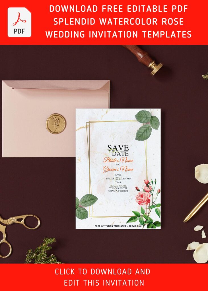 Invitation Template of (Free Editable PDF) Splendid Watercolor Marble Gold & Rose Invitation Templates 9