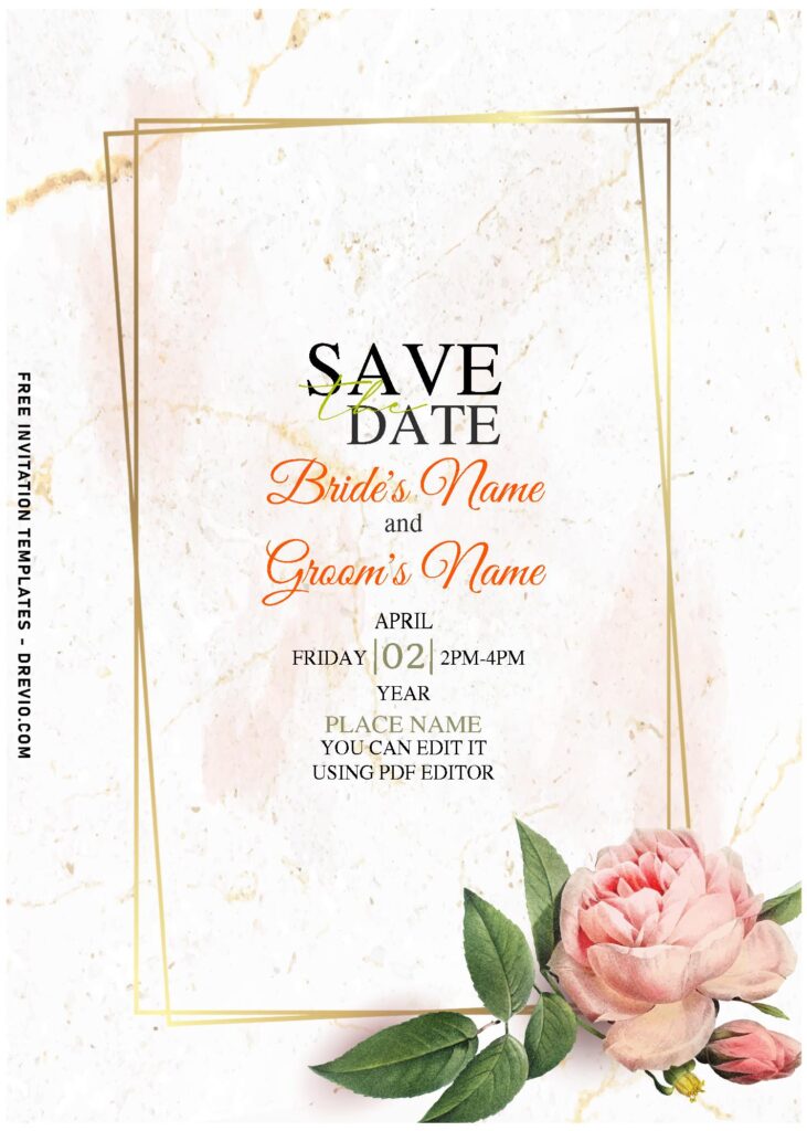 Invitation Template of (Free Editable PDF) Splendid Watercolor Marble Gold & Rose Invitation Templates 1