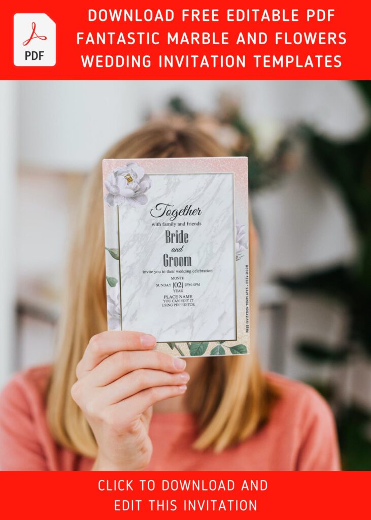 (Free Editable PDF) Designer's Choice Marble And Flowers Invitation Templates with white gardenia