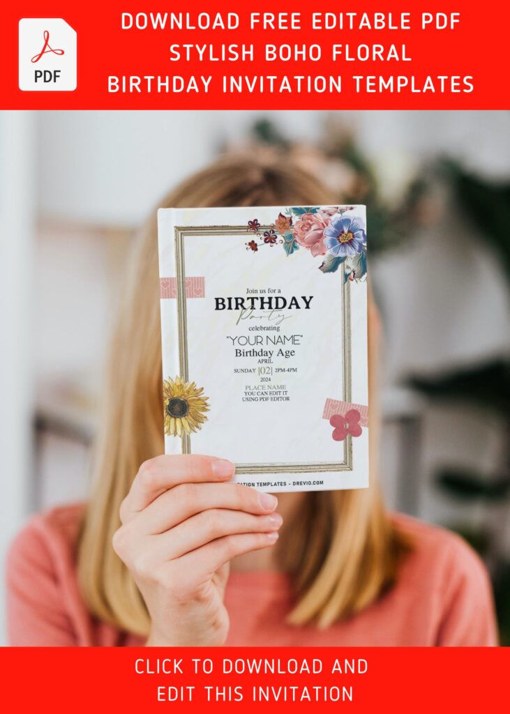 Invitation Template of (Free Editable PDF) Creative Summer Boho Floral Birthday Invitation Templates 2