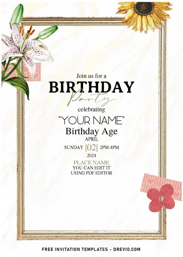(Free Editable PDF) Creative Summer Boho Floral Birthday Invitation Templates with white background