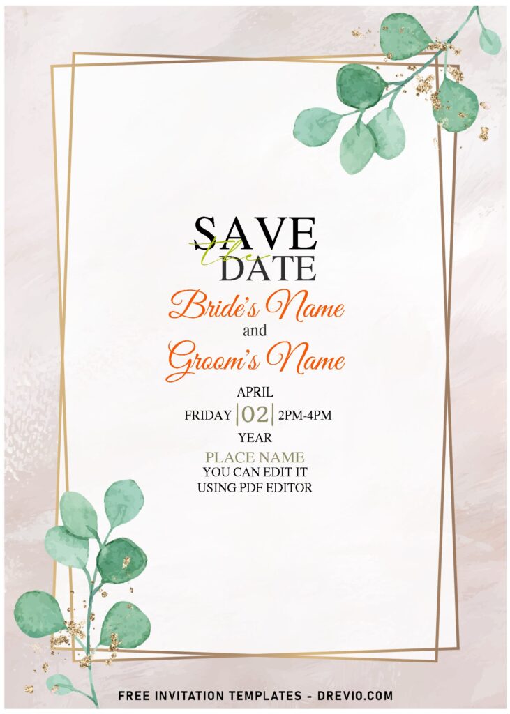 (Free Editable PDF) Modern Summer Boho Eucalyptus Wedding Invitation Templates