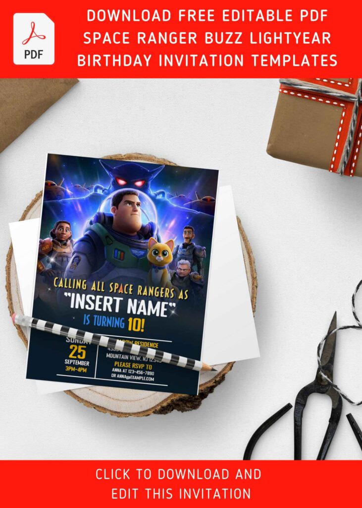 (Free Editable PDF) Intergalactic Space Buzz Lightyear Birthday Party Invitation Templates with Lightyear movie background