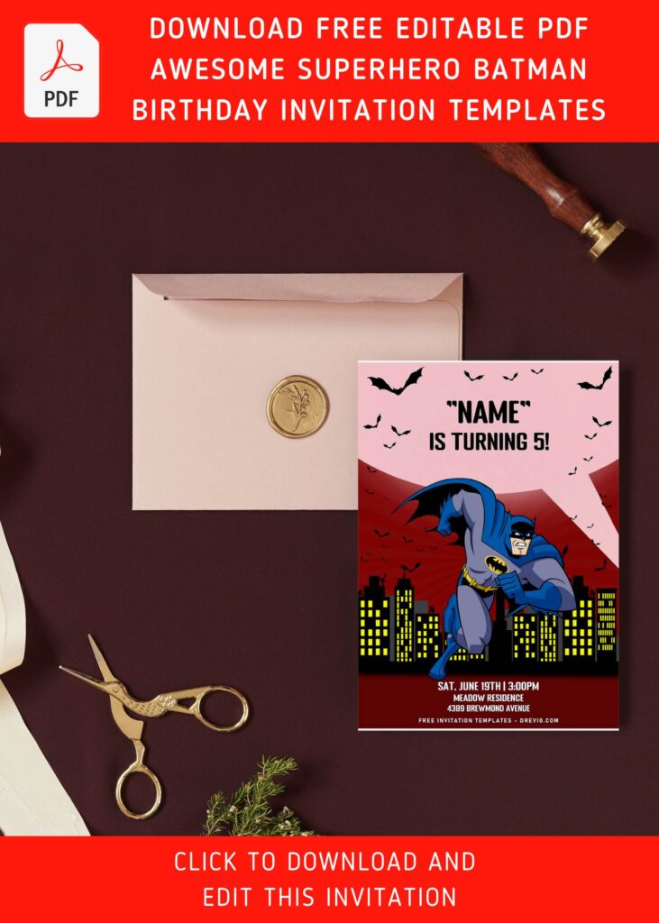(Free Editable PDF) Awesome Gotham City Batman Birthday Invitation Templates with portrait orientation